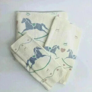 Fieldcrest Towel Set 3 PC Bathroom Bath Rocking Horse Bath Hand & Fingertips